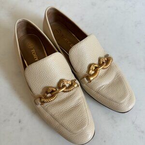 Tory Burch Jessa Cream Leather Loafers, Size 8